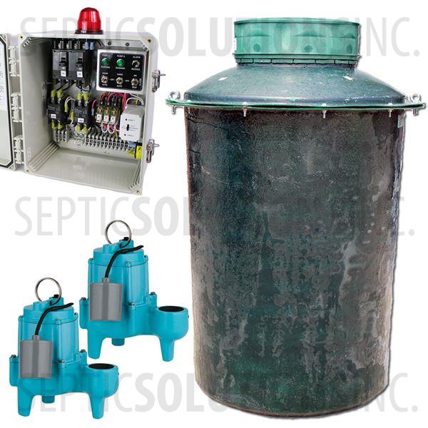 500 Gallon Duplex Fiberglass Pump Station with (2) 4/10 HP Sewage Ejector Pumps and Alternating Control Panel - Part Number 500FPT-410SDUP