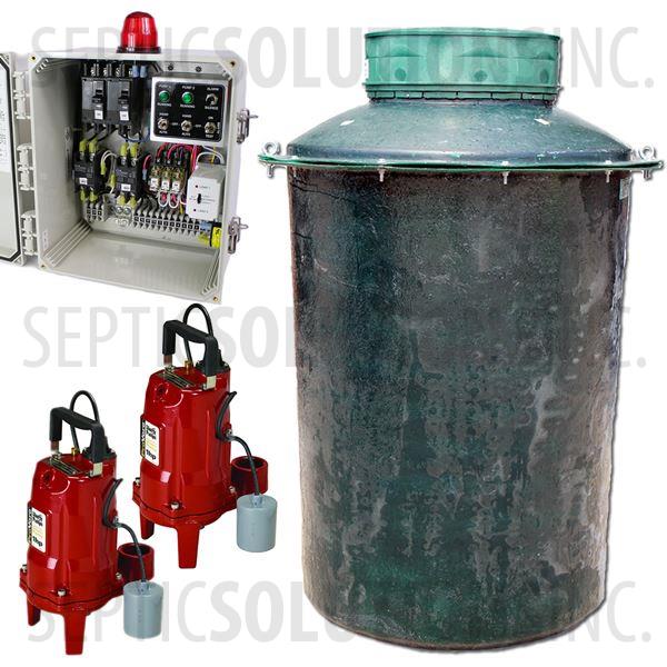 500 Gallon Duplex Fiberglass Pump Station with (2) 1.0 HP Sewage Grinder Pumps and Alternating Control Panel - Part Number 500FPT-PRG1DUP