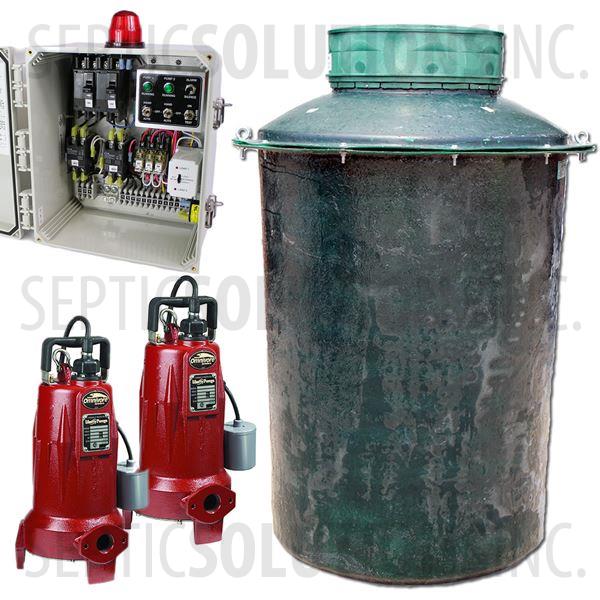 500 Gallon Duplex Fiberglass Pump Station with (2) 2.0 HP Sewage Grinder Pumps and Alternating Control Panel - Part Number 500FPT-LSG202DUP